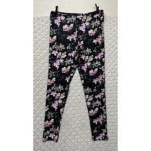 Adidas Originals leggings Women L Black floral orchid Skinny Stretch Activewear